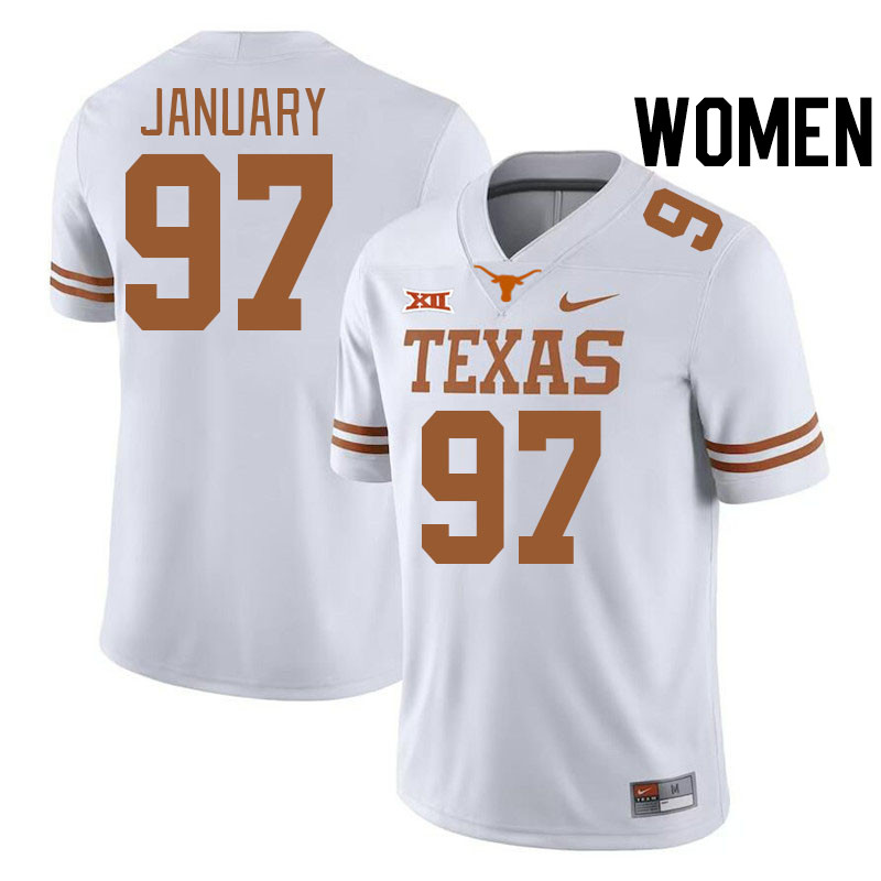 Women #97 Alex January Texas Longhorns College Football Jerseys Stitched-White